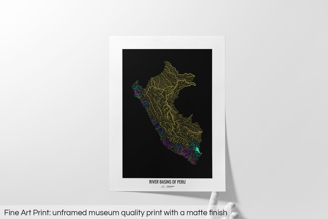 Peru - River basin map, rainbow colours - Wall Art
