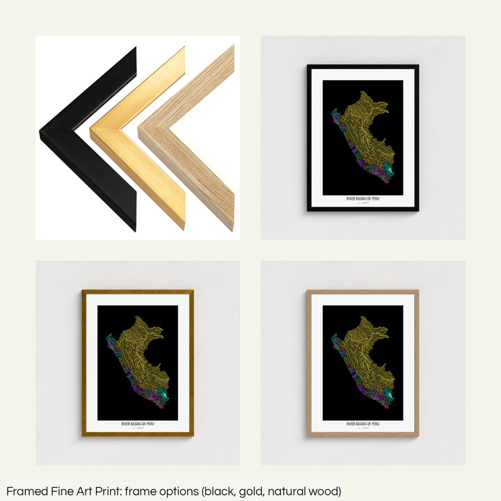 Peru - River basin map, rainbow colours - Wall Art