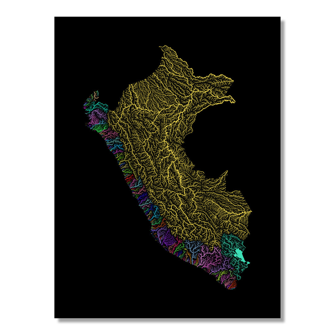 Peru - River basin map, rainbow colours - Wall Art