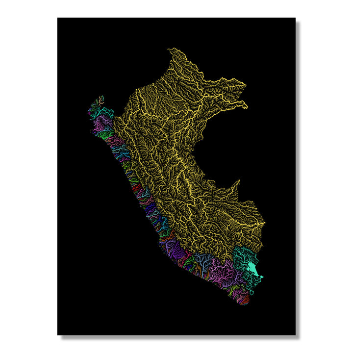 Peru - River basin map, rainbow colours - Wall Art
