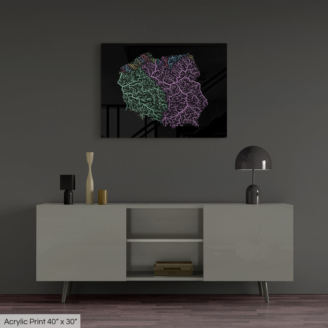 Poland - River basin map, pastel colours - Wall Art