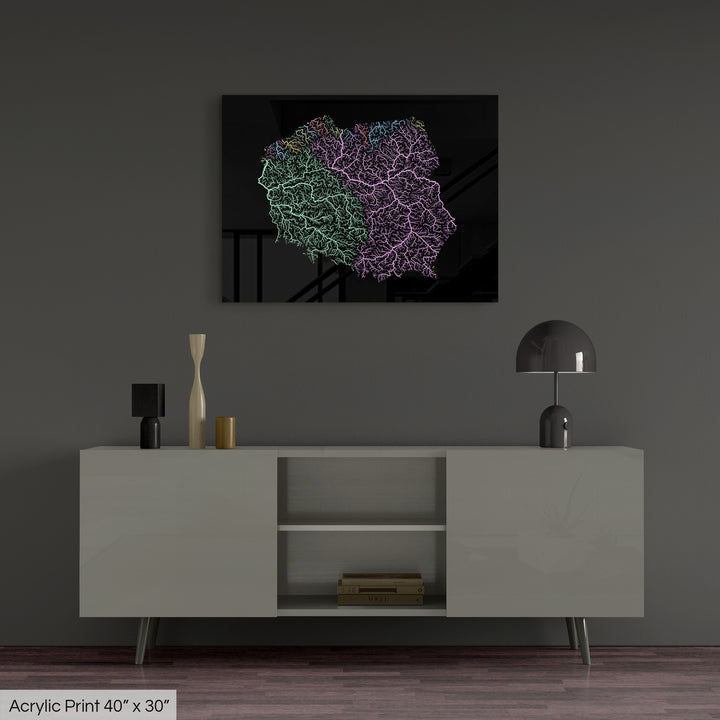 Poland - River basin map, pastel colours - Wall Art