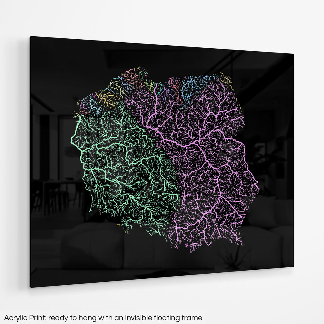 Poland - River basin map, pastel colours - Wall Art