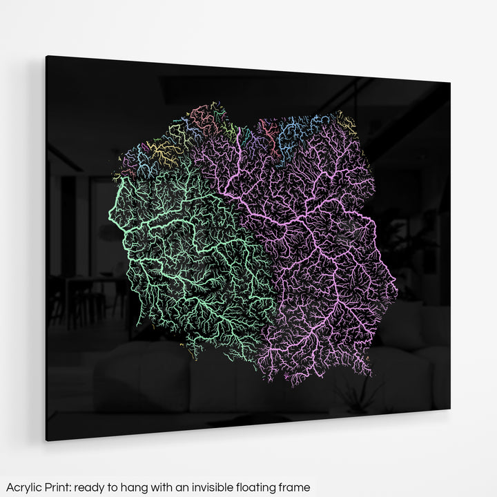 Poland - River basin map, pastel colours - Wall Art