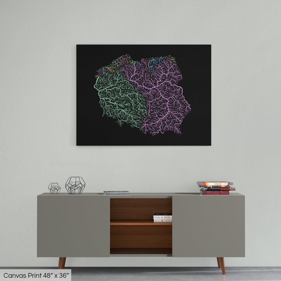 Poland - River basin map, pastel colours - Wall Art