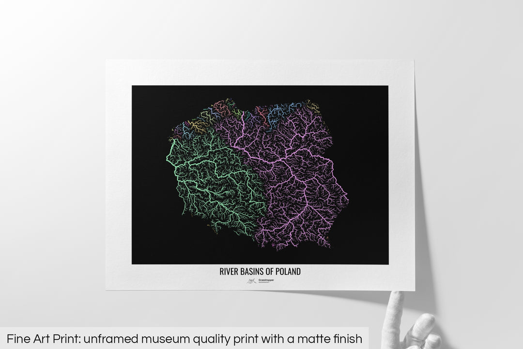 Poland - River basin map, pastel colours - Wall Art