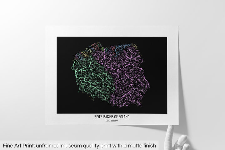 Poland - River basin map, pastel colours - Wall Art