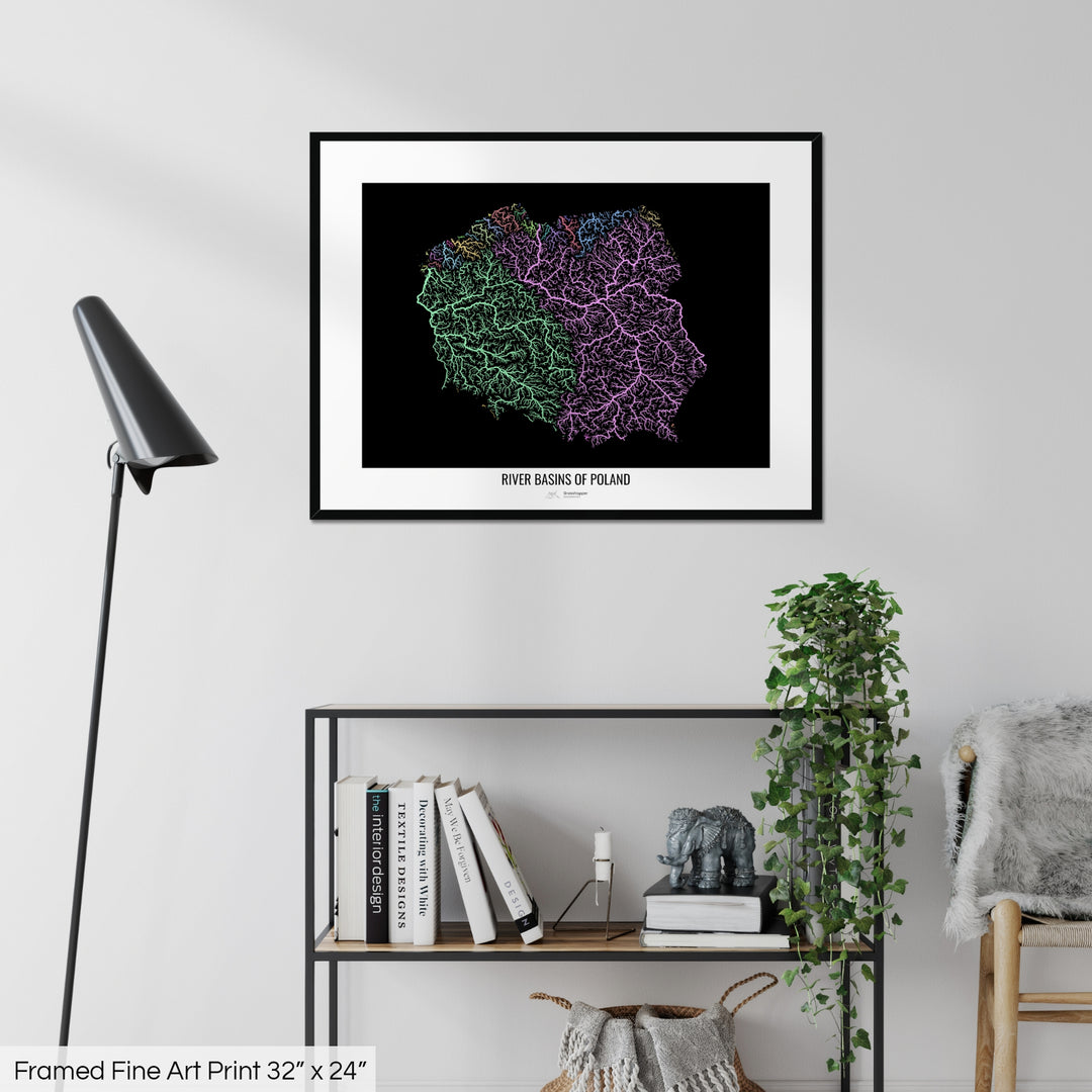 Poland - River basin map, pastel colours - Wall Art