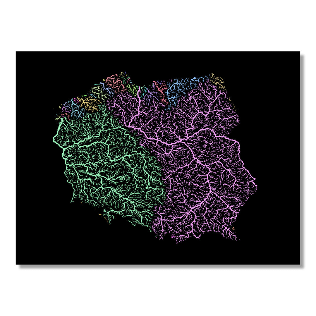 Poland - River basin map, pastel colours - Wall Art