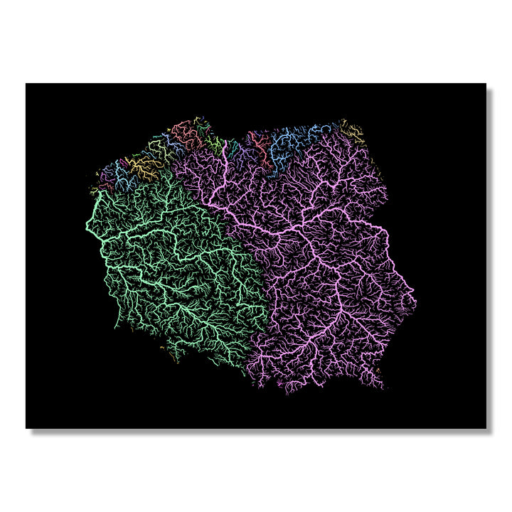 Poland - River basin map, pastel colours - Wall Art