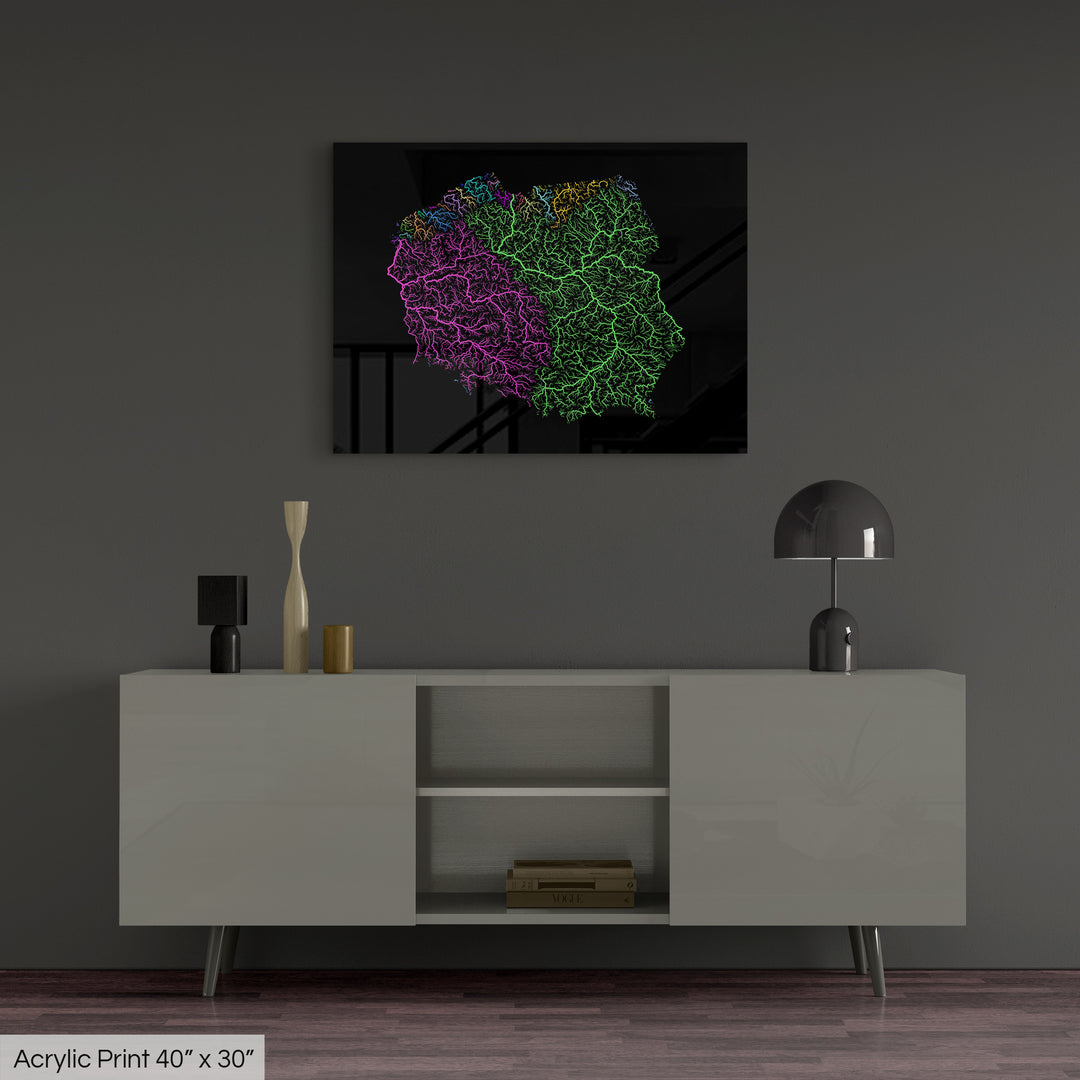 Poland - River basin map, rainbow colours - Wall Art