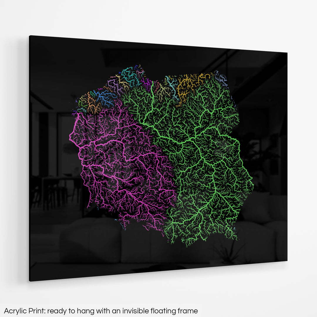 Poland - River basin map, rainbow colours - Wall Art