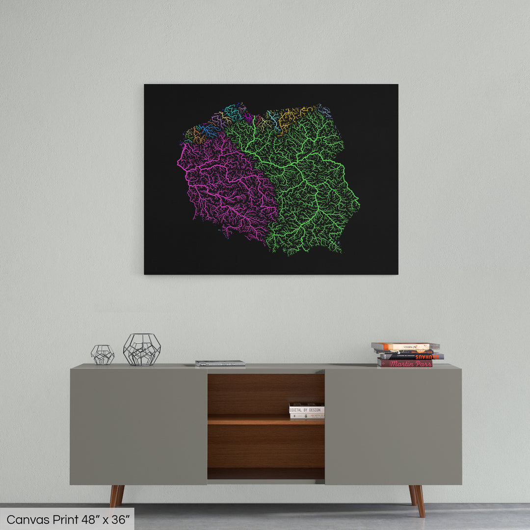 Poland - River basin map, rainbow colours - Wall Art