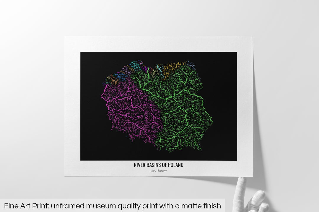 Poland - River basin map, rainbow colours - Wall Art