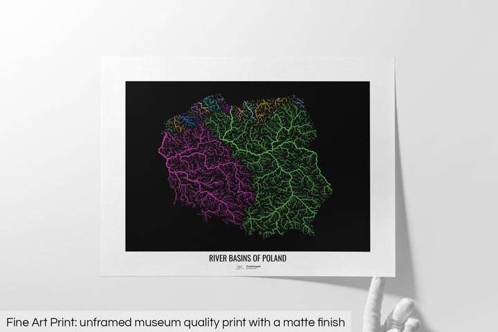 Poland - River basin map, rainbow colours - Wall Art