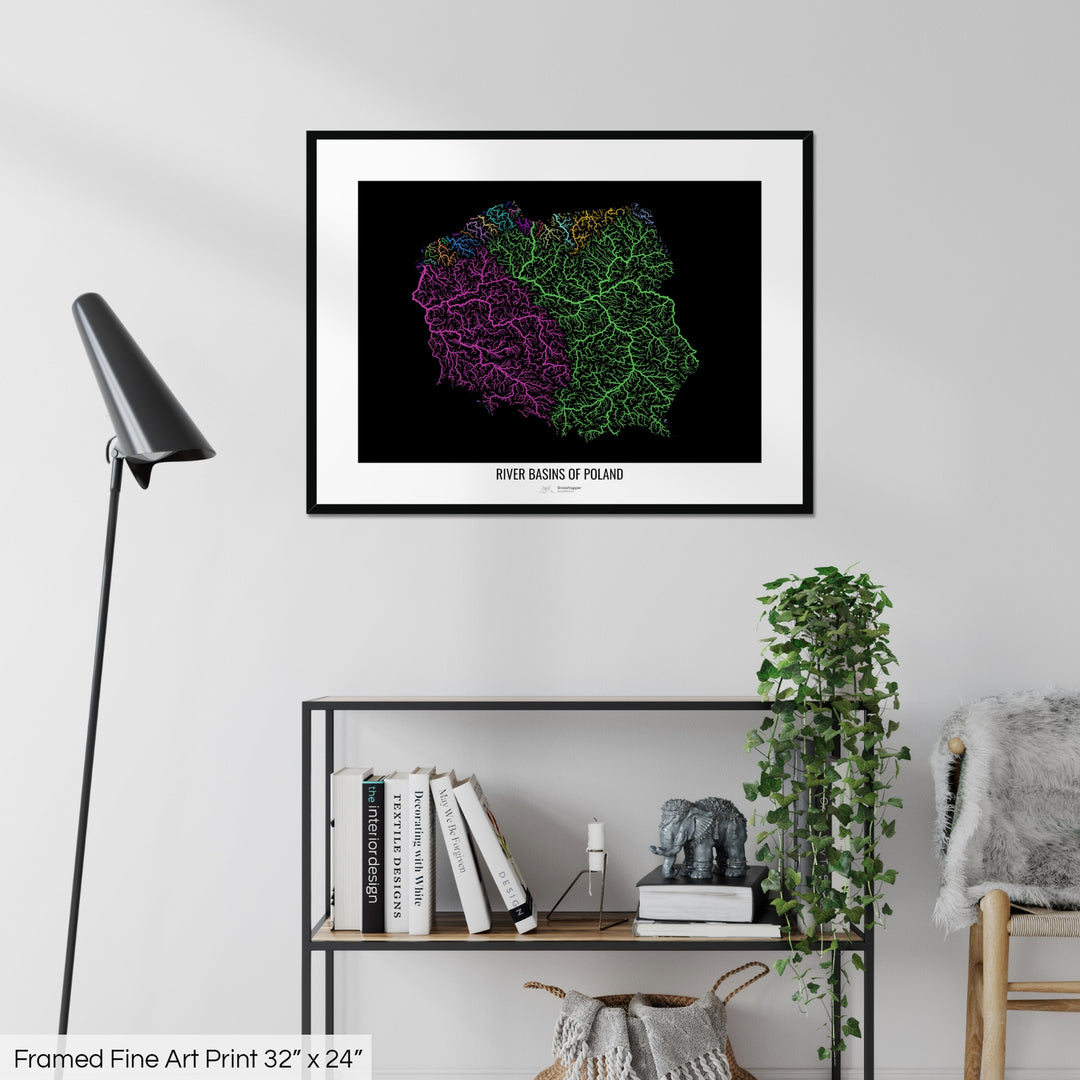 Poland - River basin map, rainbow colours - Wall Art