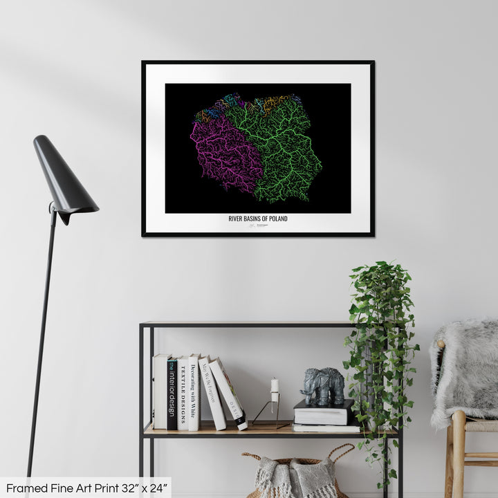 Poland - River basin map, rainbow colours - Wall Art