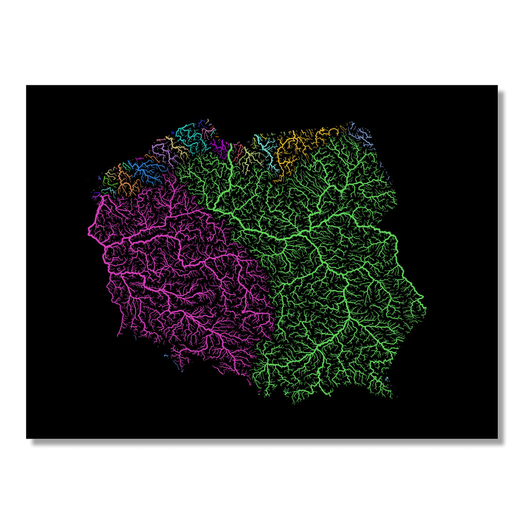 Poland - River basin map, rainbow colours - Wall Art