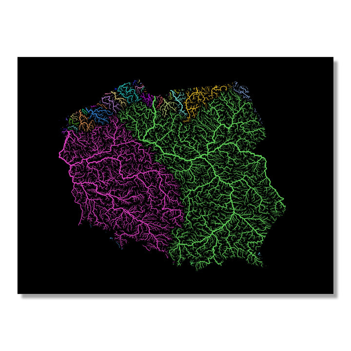 Poland - River basin map, rainbow colours - Wall Art