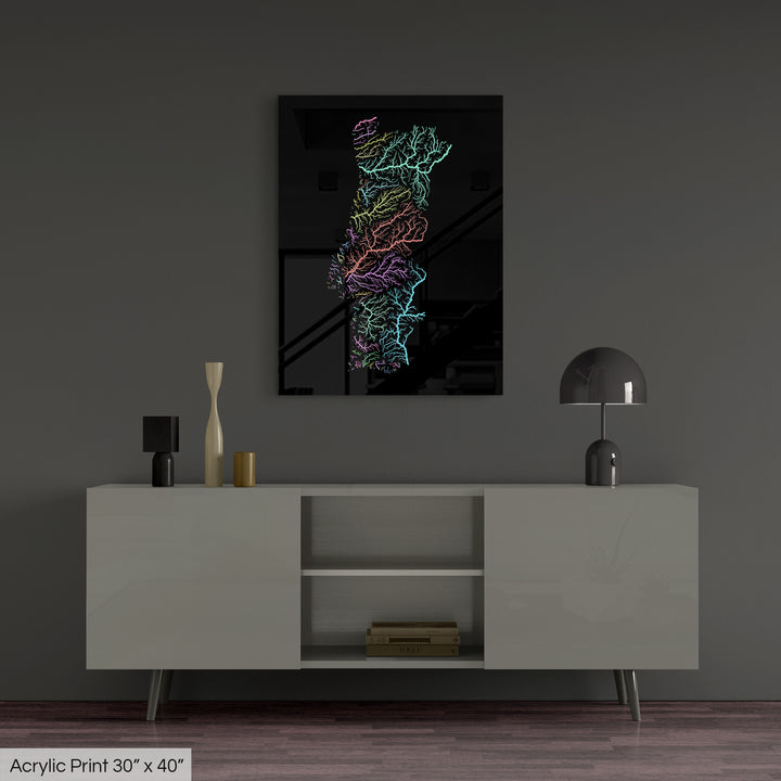 Portugal - River basin map, pastel colours - Wall Art