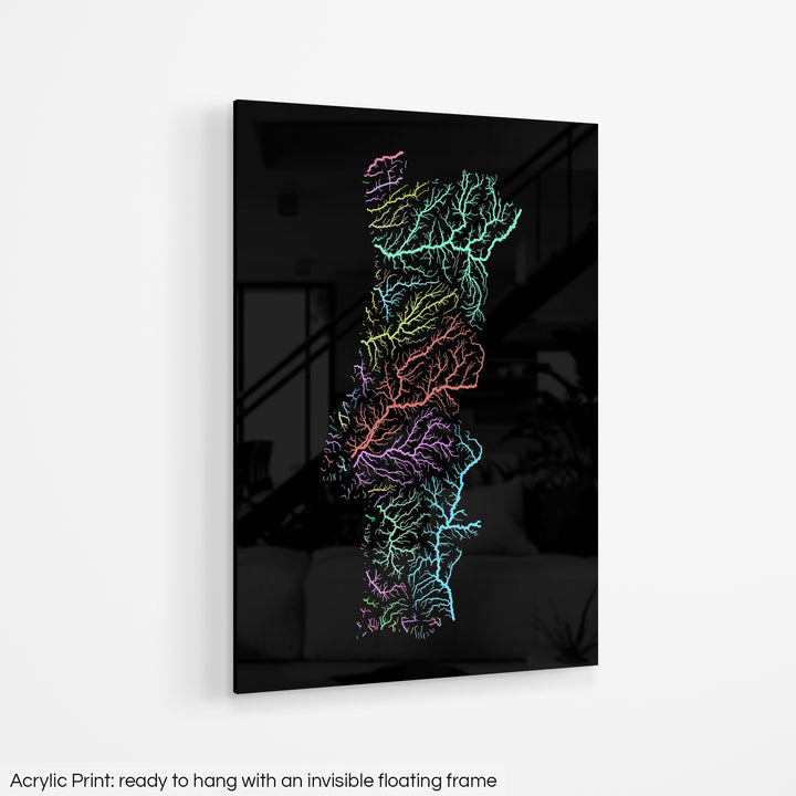 Portugal - River basin map, pastel colours - Wall Art