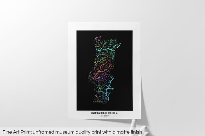 Portugal - River basin map, pastel colours - Wall Art