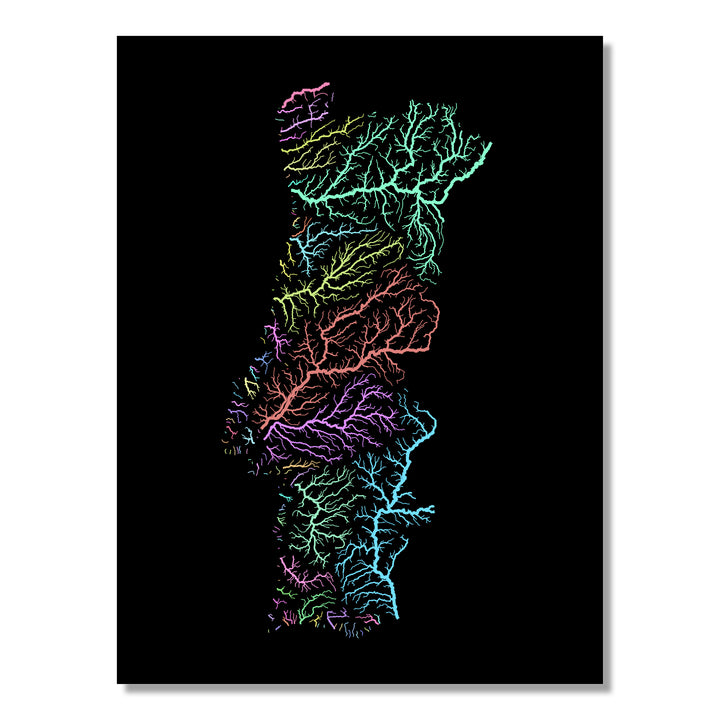 Portugal - River basin map, pastel colours - Wall Art