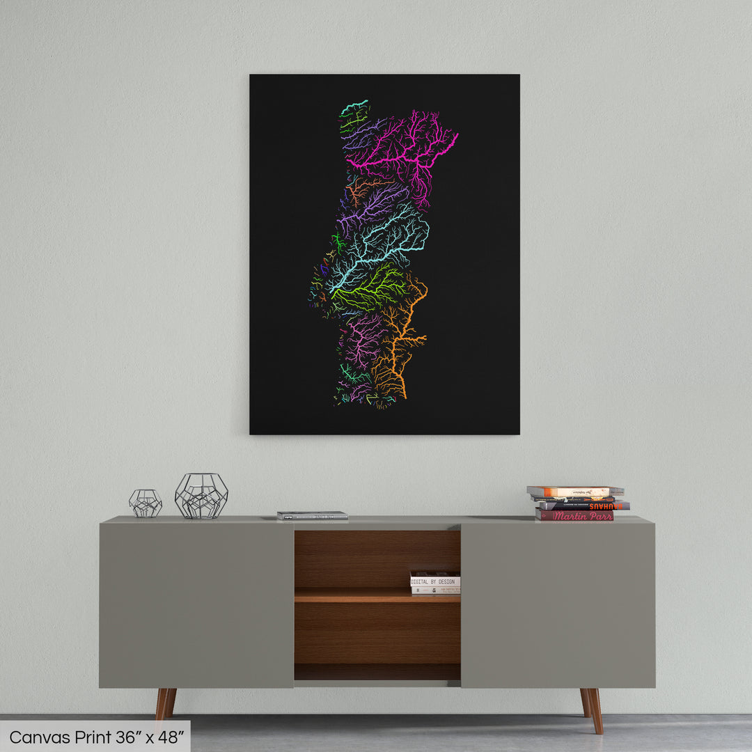 Portugal - River basin map, rainbow colours - Wall Art