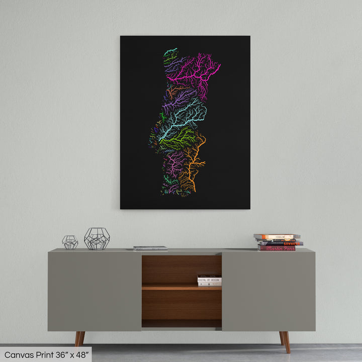 Portugal - River basin map, rainbow colours - Wall Art