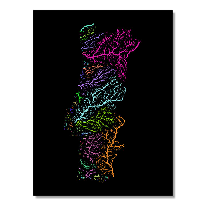 Portugal - River basin map, rainbow colours - Wall Art