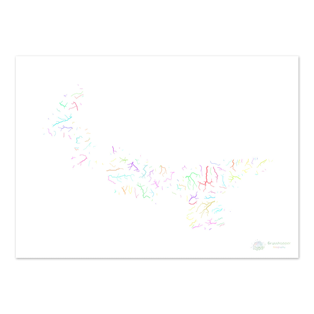 Isla del Príncipe Eduardo - Mapa de la cuenca fluvial, pastel sobre blanco - Impresión de bellas artes