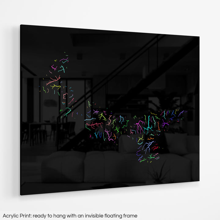 Prince Edward Island - River basin map, rainbow colours - Wall Art