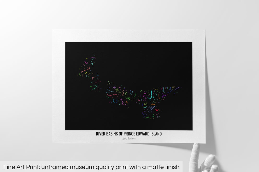 Prince Edward Island - River basin map, rainbow colours - Wall Art