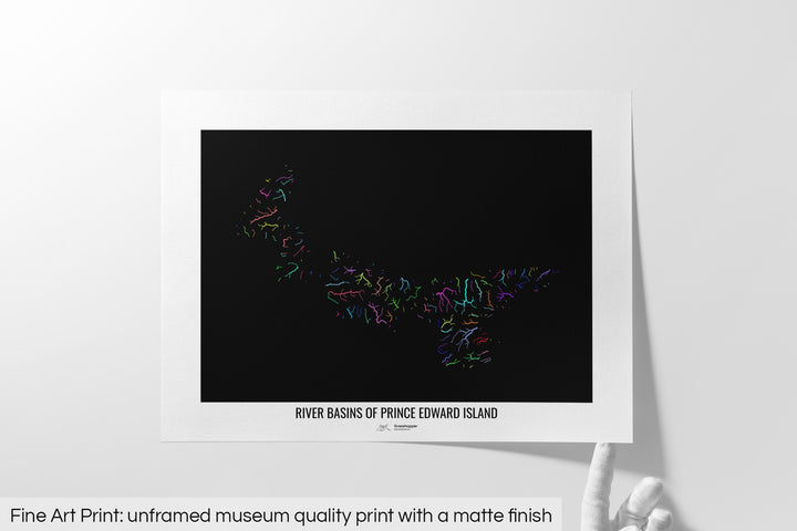 Prince Edward Island - River basin map, rainbow colours - Wall Art
