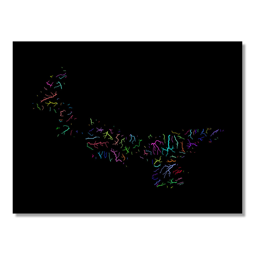 Prince Edward Island - River basin map, rainbow colours - Wall Art