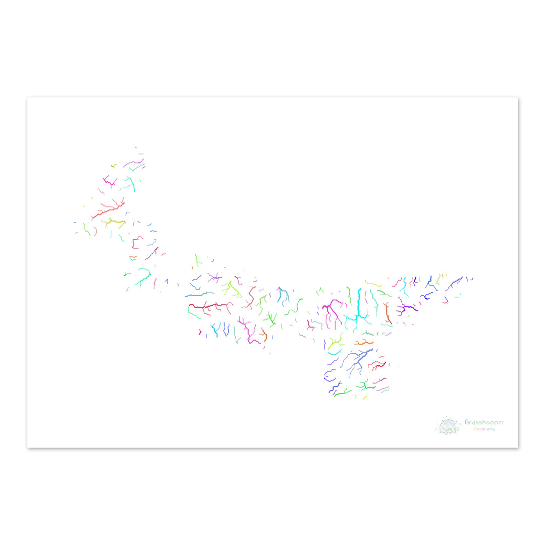 Prince Edward Island - River basin map, rainbow on white - Fine Art Print