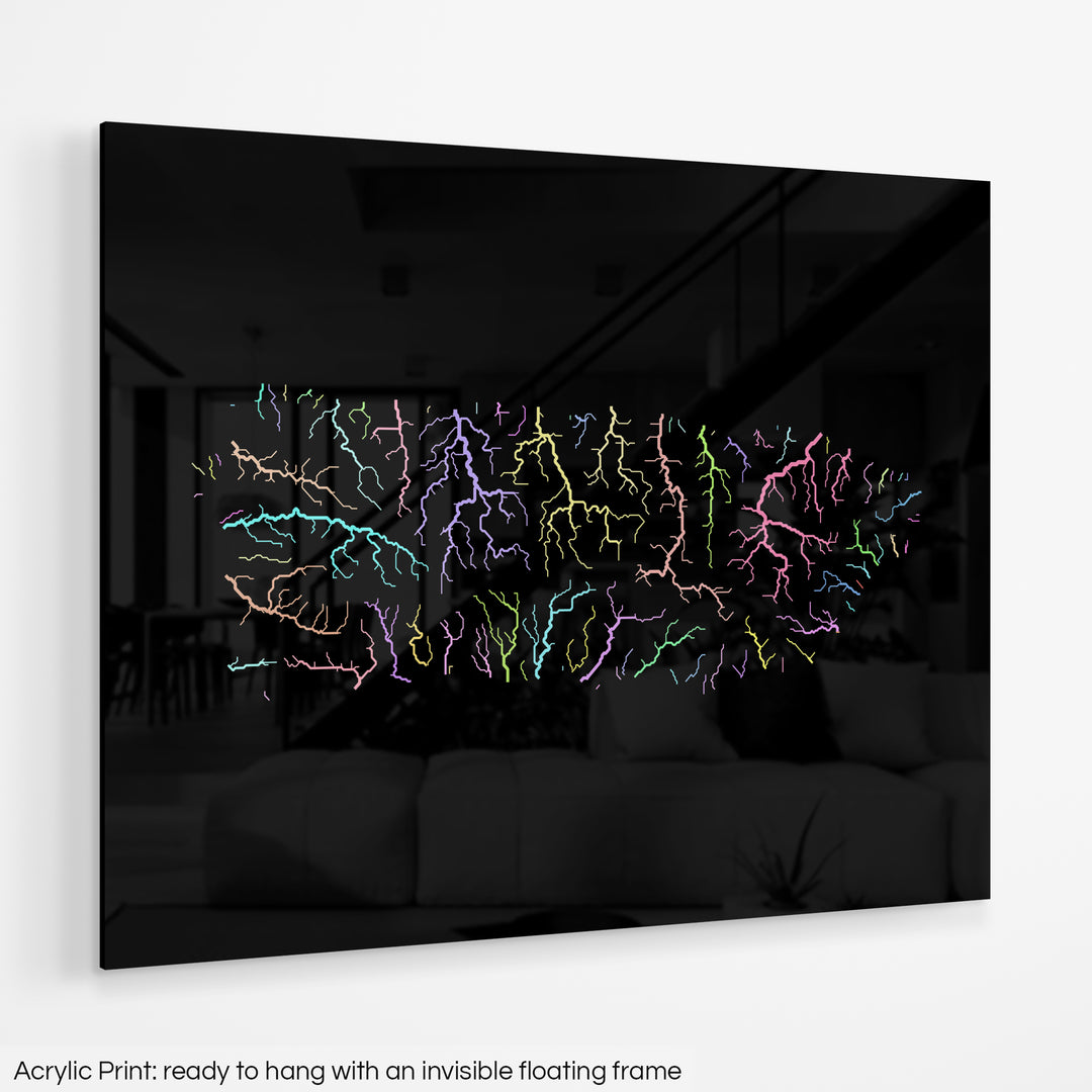 Puerto Rico - River basin map, pastel colours - Wall Art