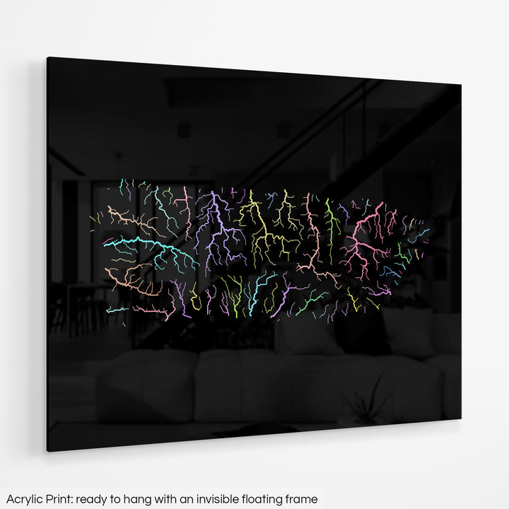 Puerto Rico - River basin map, pastel colours - Wall Art