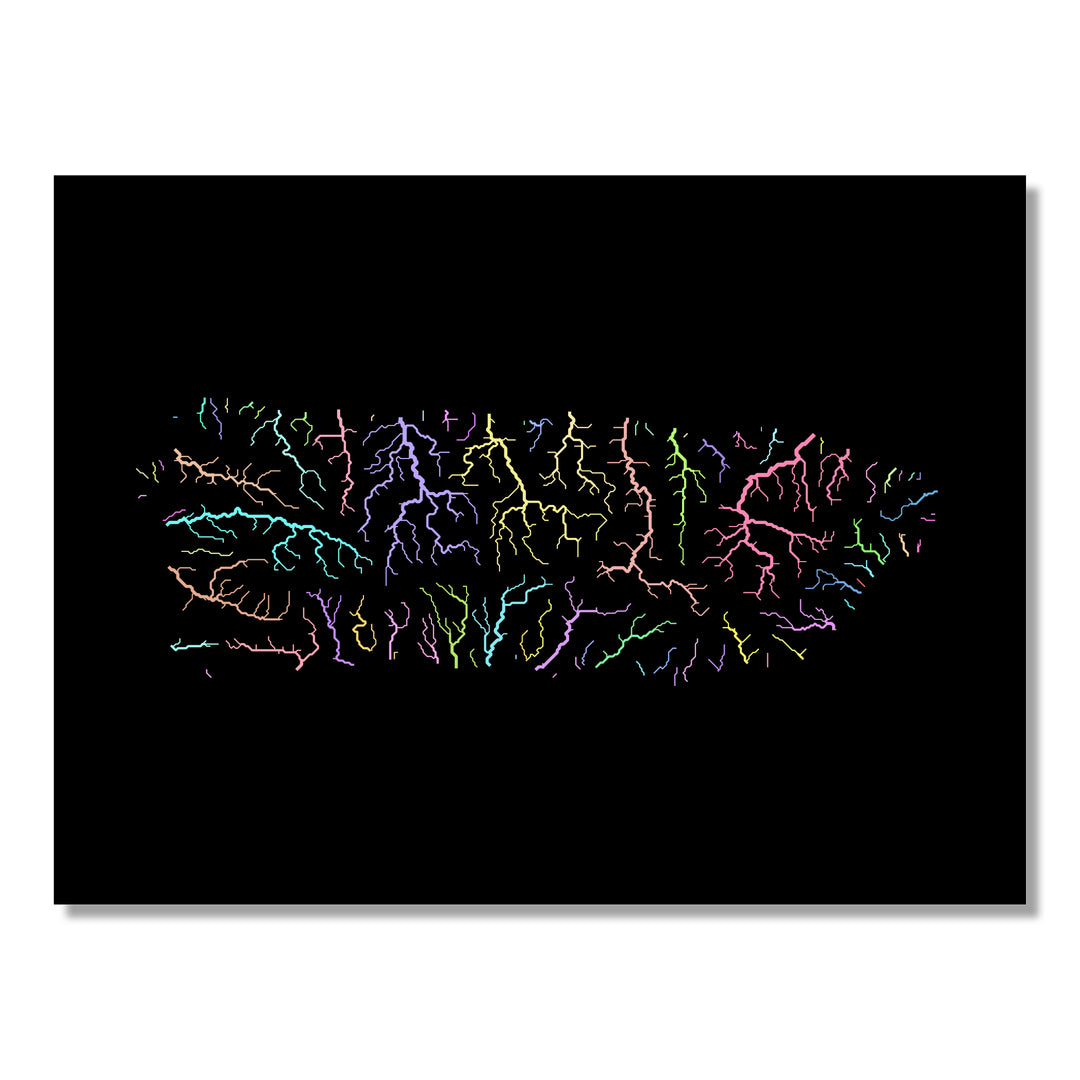 Puerto Rico - River basin map, pastel colours - Wall Art