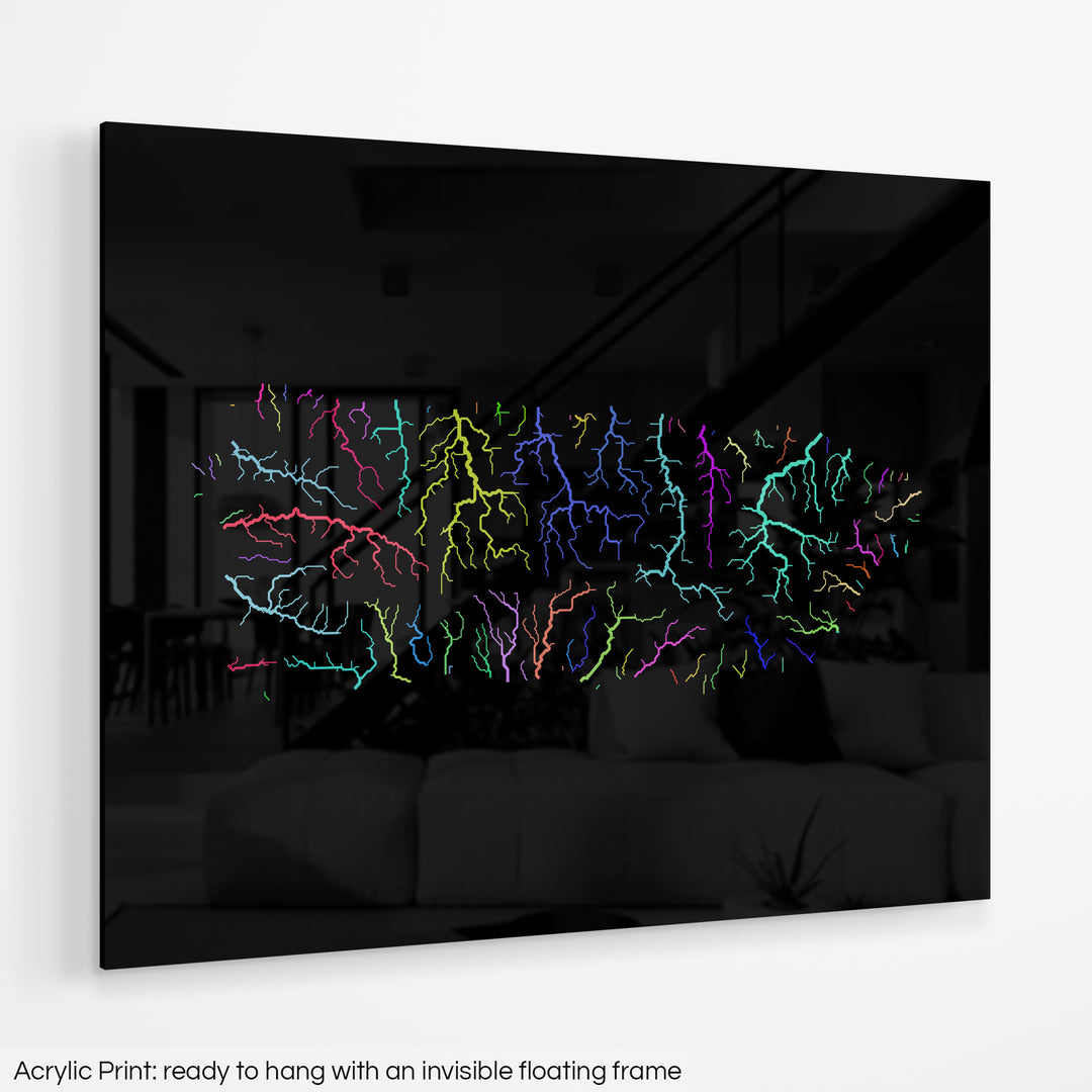 Puerto Rico - River basin map, rainbow colours - Wall Art