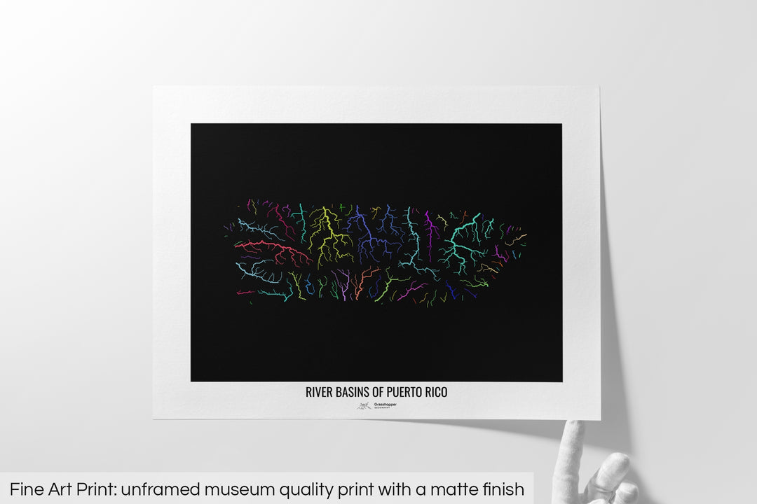 Puerto Rico - River basin map, rainbow colours - Wall Art