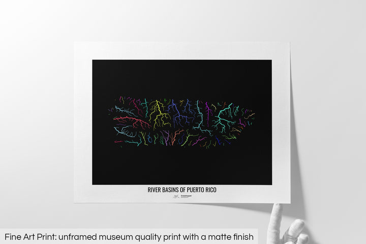 Puerto Rico - River basin map, rainbow colours - Wall Art