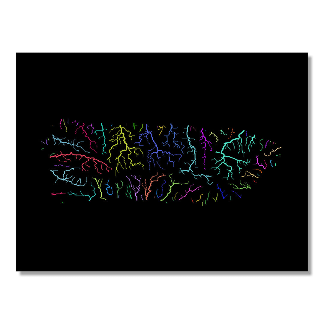 Puerto Rico - River basin map, rainbow colours - Wall Art