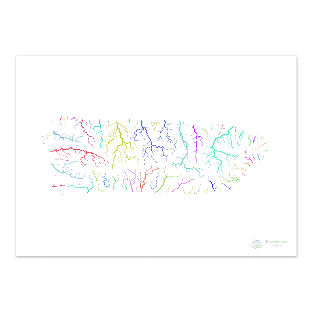 Puerto Rico - River basin map, rainbow on white - Fine Art Print