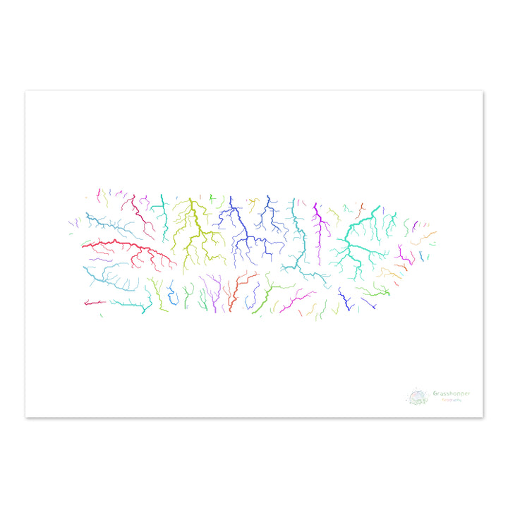 Puerto Rico - River basin map, rainbow on white - Fine Art Print