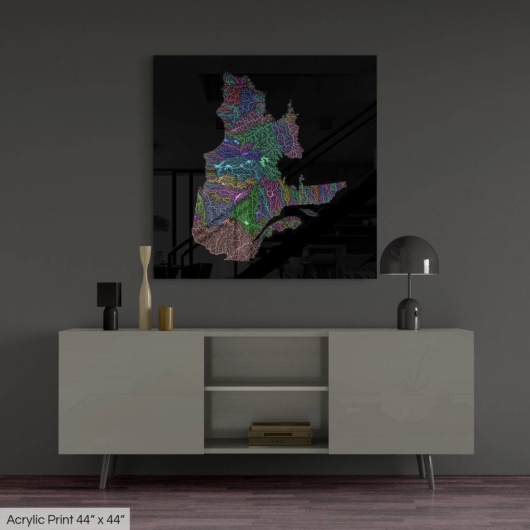 Quebec - River basin map, pastel colours - Wall Art