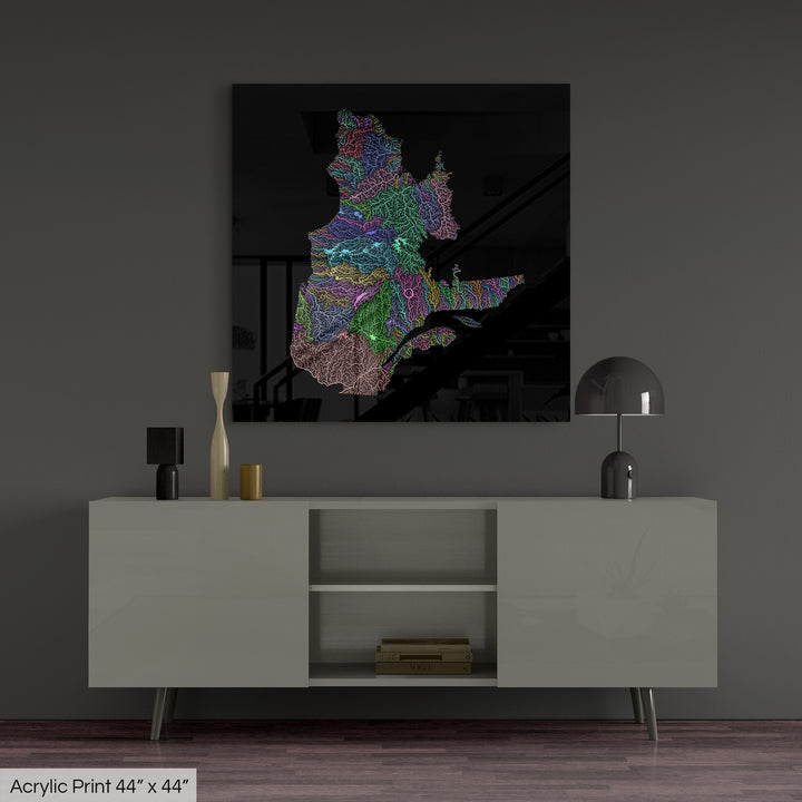 Quebec - River basin map, pastel colours - Wall Art
