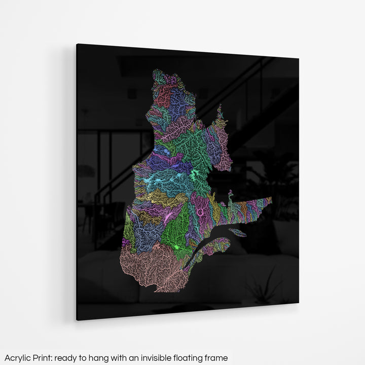 Quebec - River basin map, pastel colours - Wall Art