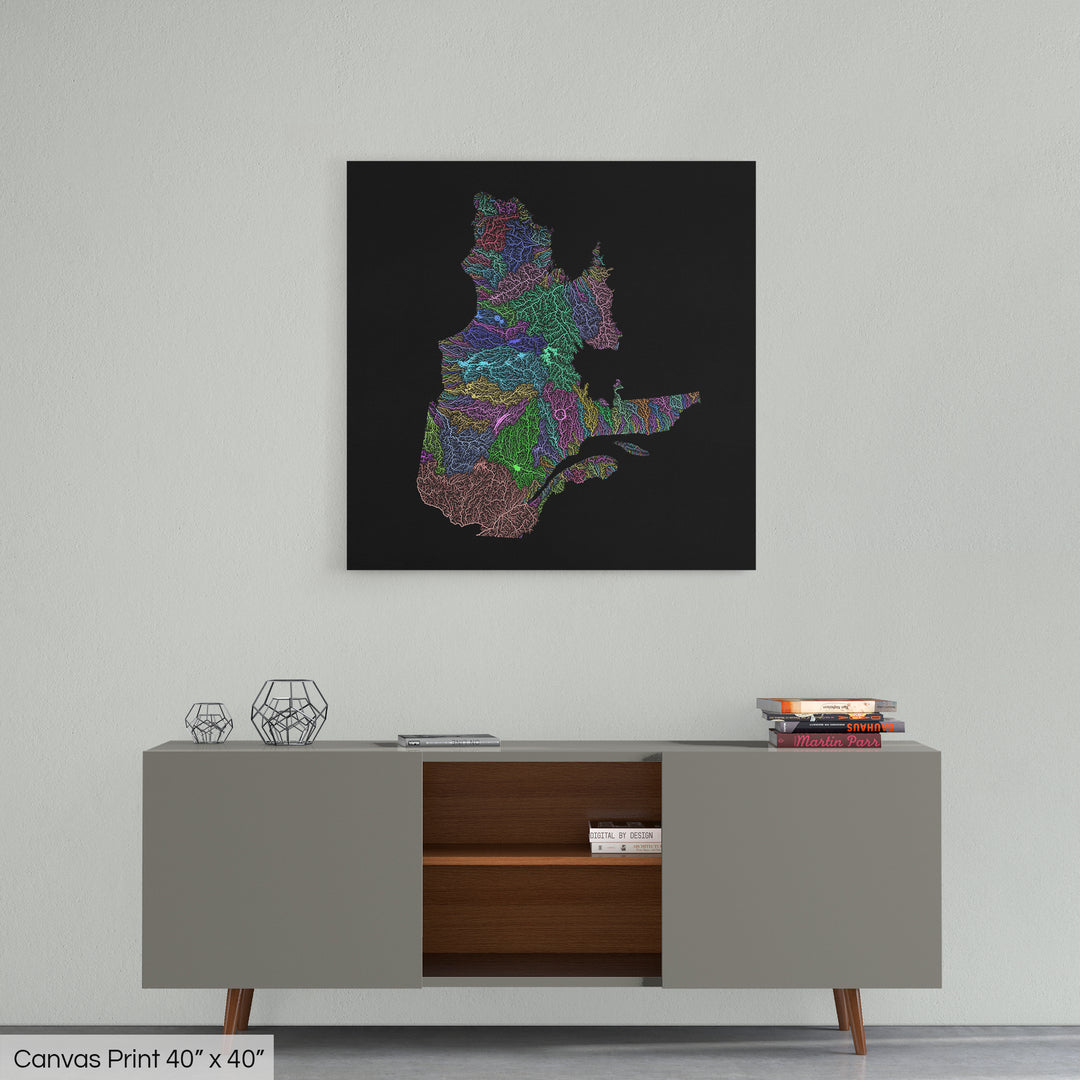 Quebec - River basin map, pastel colours - Wall Art