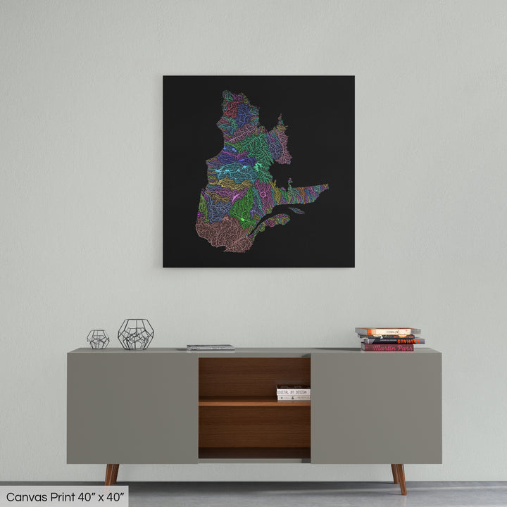 Quebec - River basin map, pastel colours - Wall Art